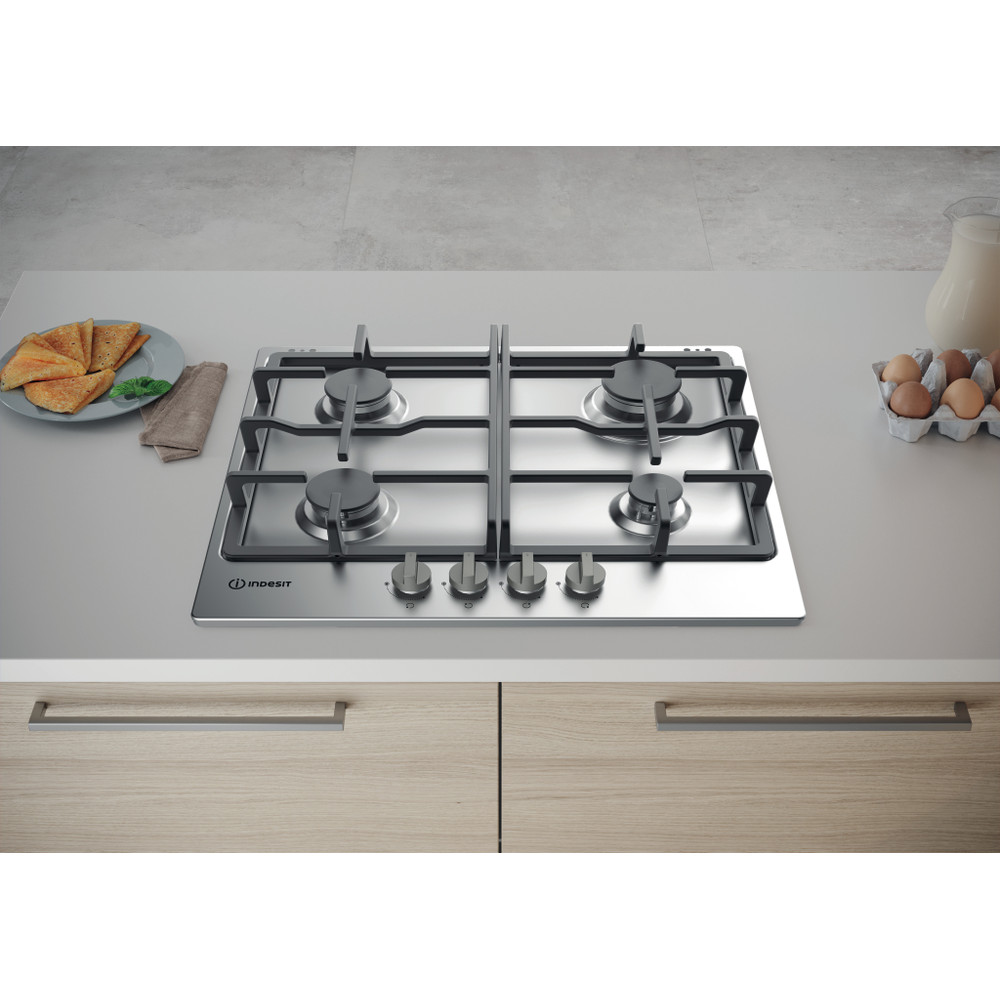 Indesit Варочная поверхность THP 641 IX/I Inox Газовая Lifestyle frontal top down