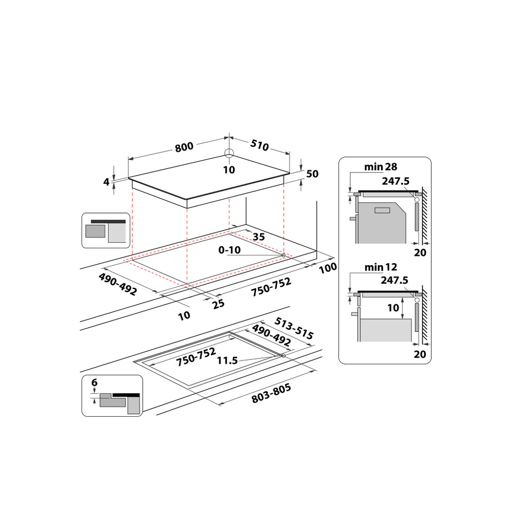 Whirlpool Varná doska WTX8015DCF Čierna Induction vitroceramic Technical drawing
