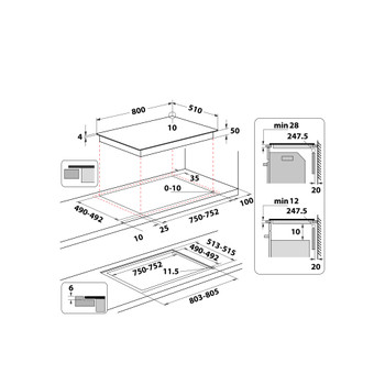 Whirlpool Kookplaat WTX8015DCF Zwart Induction vitroceramic Technical drawing