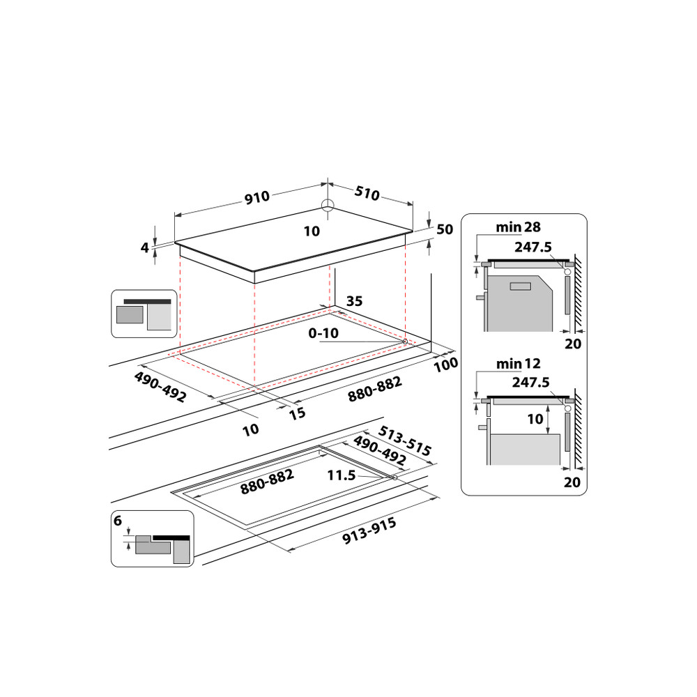 Whirlpool Főzőlap WEX9024DCFF Fekete Induction vitroceramic Technical drawing