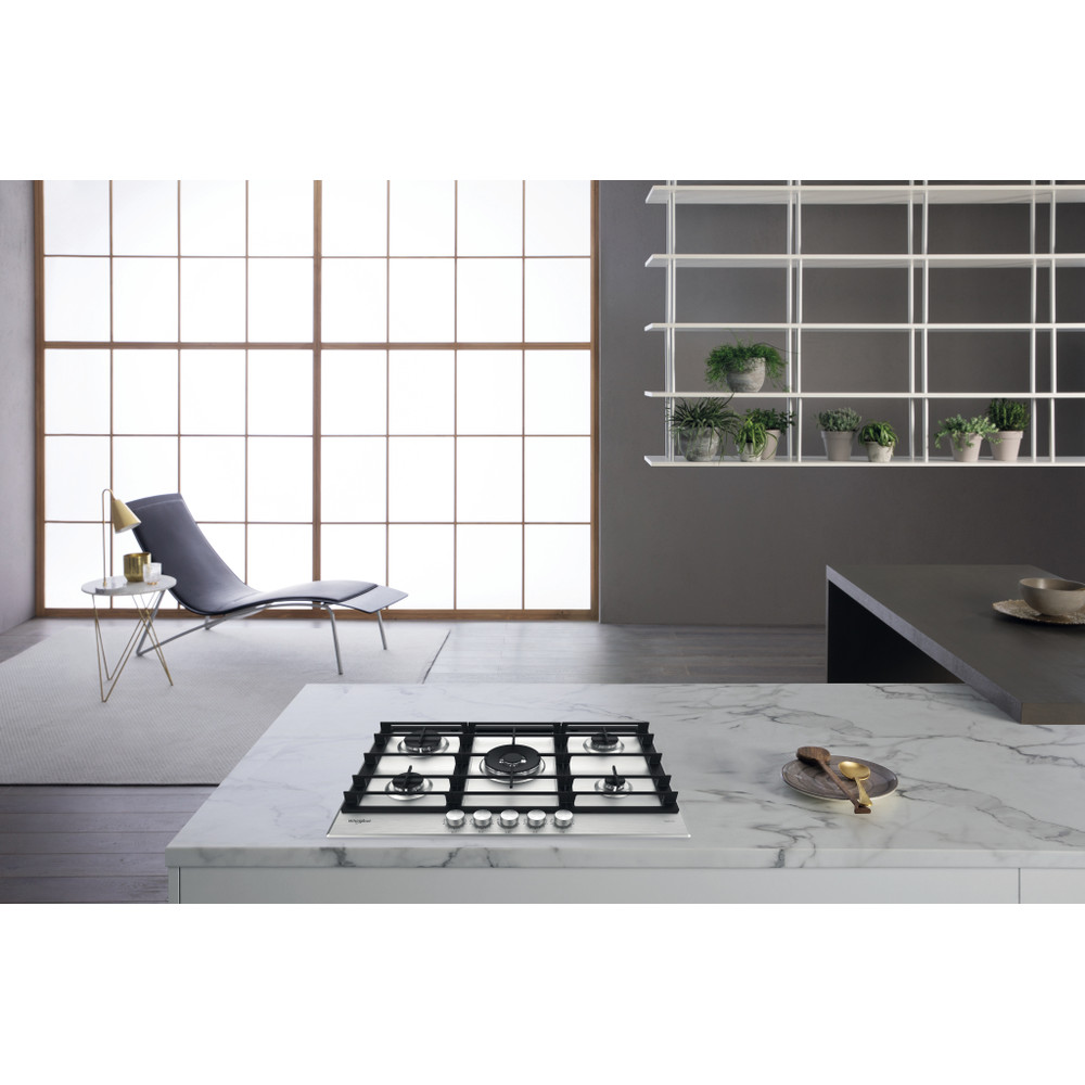 Whirlpool Table de cuisson GMWL 758/IXL FR Inox Ixelium Gaz Lifestyle frontal top down
