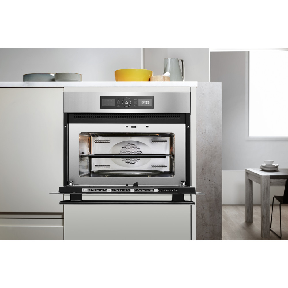 Whirlpool Mikrohullámú sütő Beépíthető AMW 9605/IX Rozsdamentes acél Elektromos 40 Mikrohullám-Kombi 900 Lifestyle frontal open
