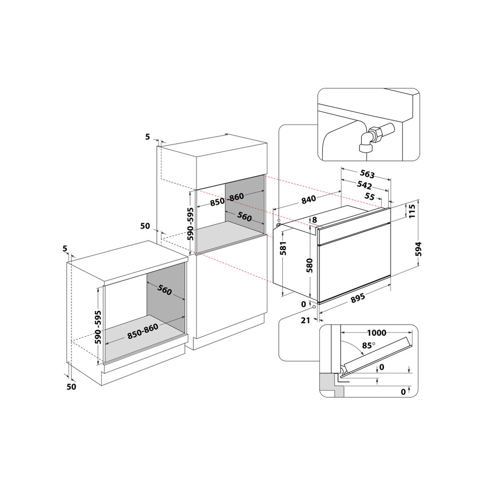 Ariston OVEN Built-in GM5 63 IX A GAS A Technical drawing