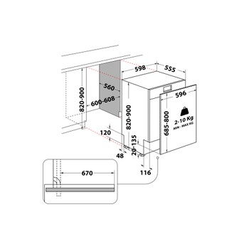 Whirlpool Vaatwasser Inbouw W3I D534S S Volledig geïntegreerd D Technical drawing