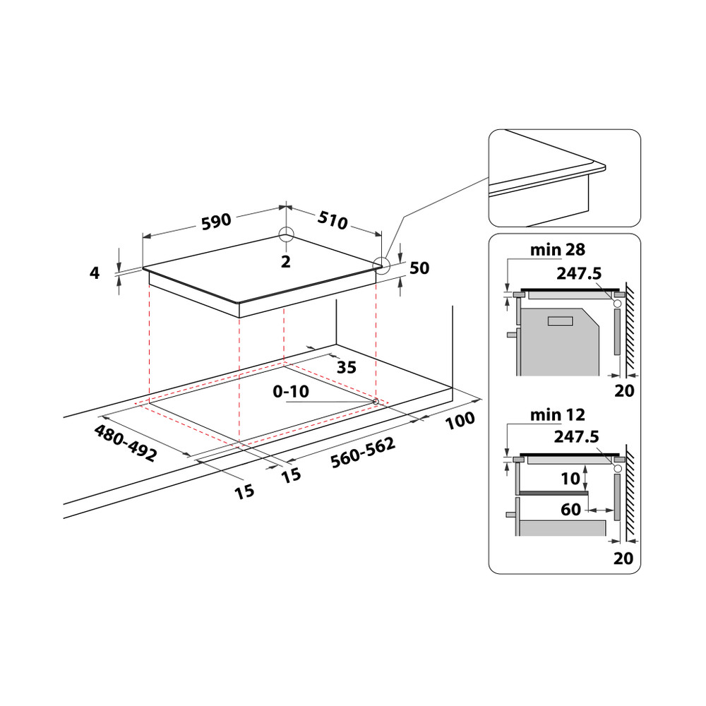 Whirlpool Varná deska WL S5360 BF/W Bílá Induction vitroceramic Technical drawing