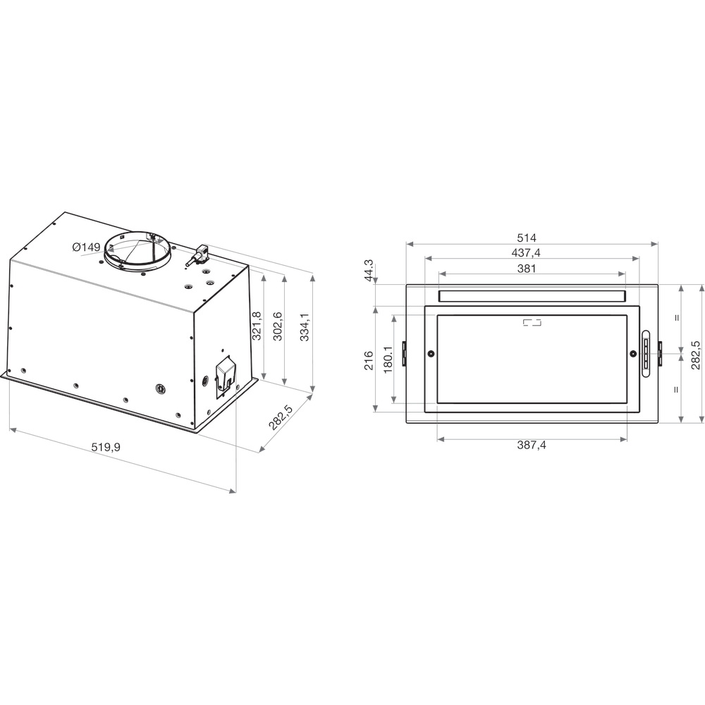 Whirlpool Витяжка Вбудований (-а) WCT3 63F LTK Чорний Вбудований (-а) Електронне Technical drawing
