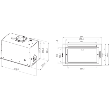Whirlpool Витяжка Вбудований (-а) WCT3 63F LTK Чорний Вбудований (-а) Електронне Technical drawing