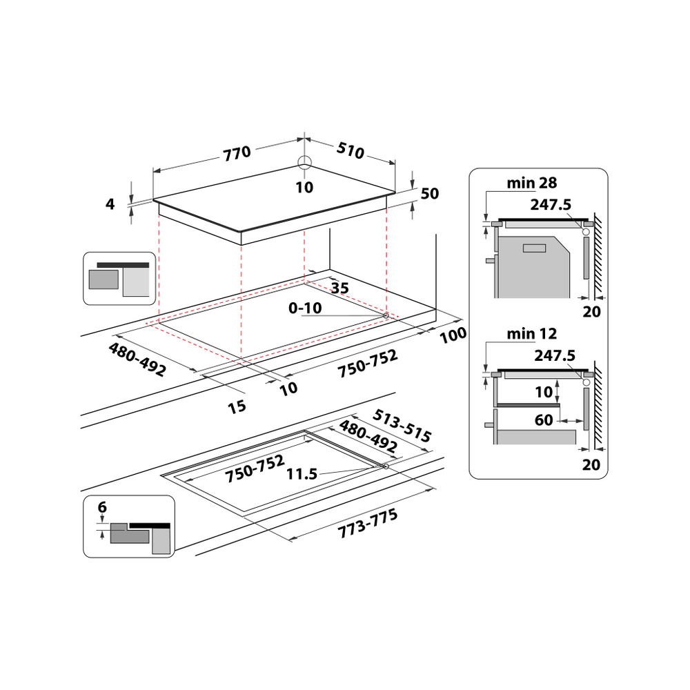 Whirlpool Varná deska WF S0377 NE/IXL Černá Induction vitroceramic Technical drawing
