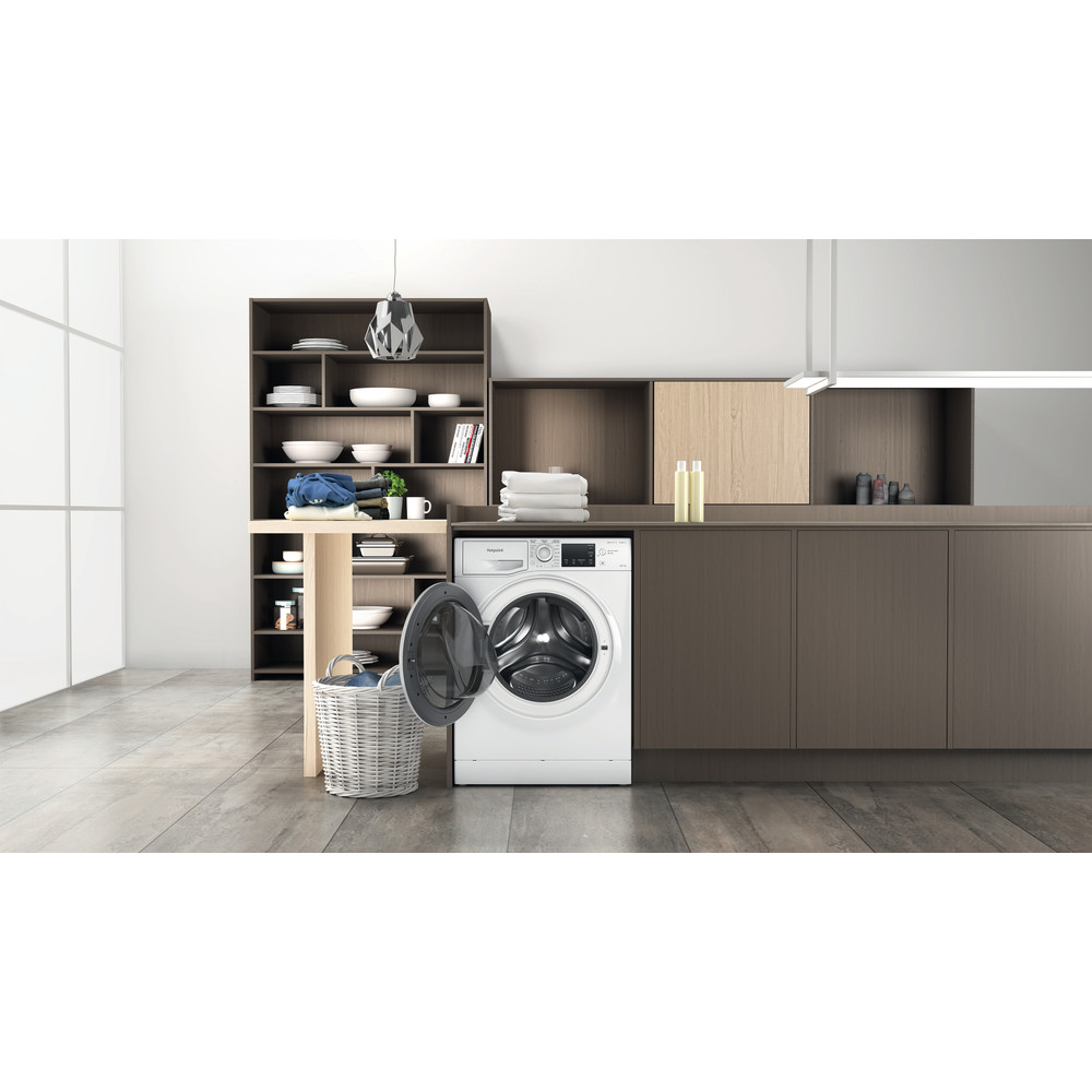 Hotpoint Washer dryer Free-standing NDB 8635 W UK White Front loader Lifestyle frontal open