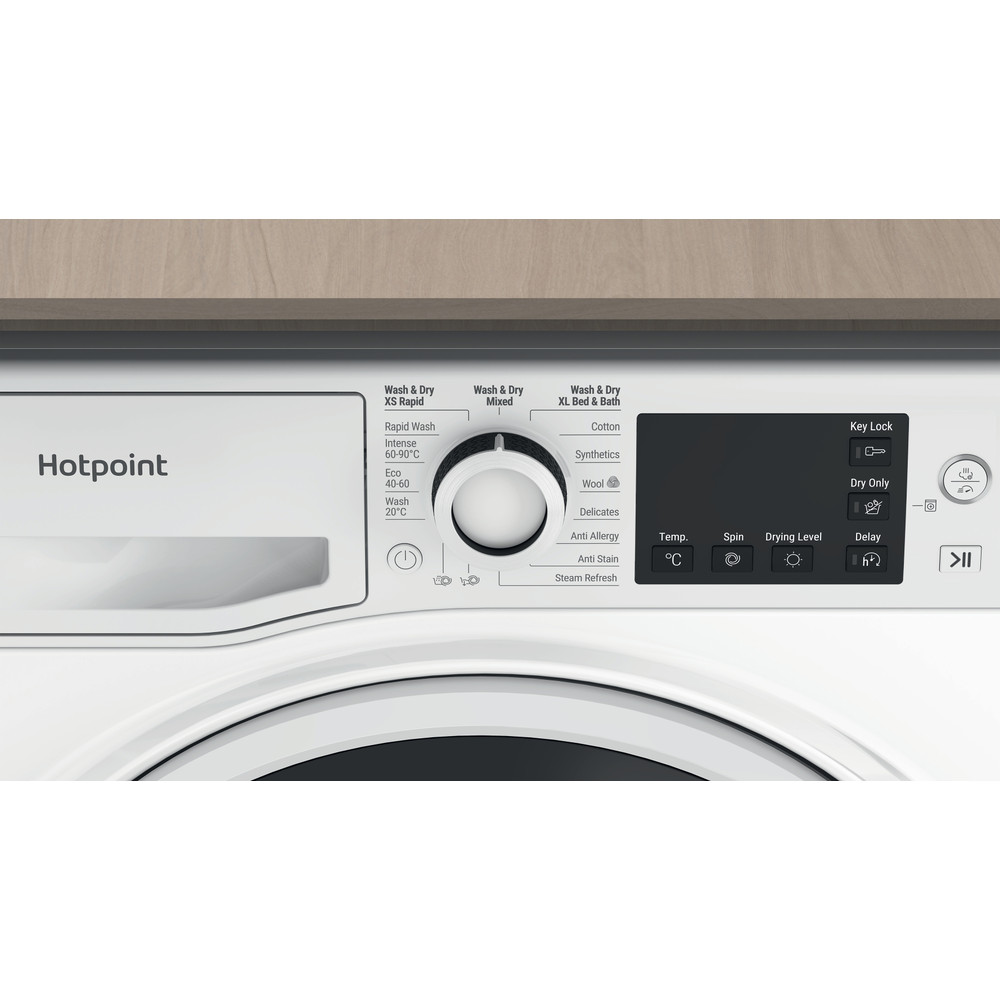 Hotpoint Washer dryer Free-standing NDB 8635 W UK White Front loader Control panel