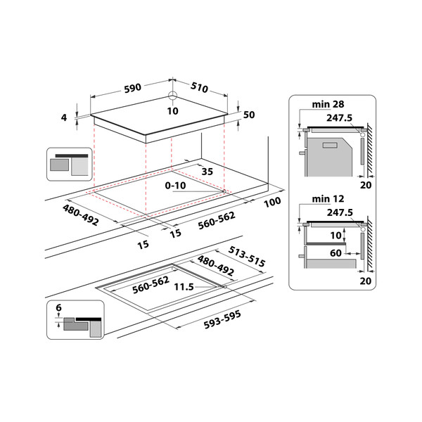 Indesit HOB IS 83Q60 NE Black Induction vitroceramic Technical drawing