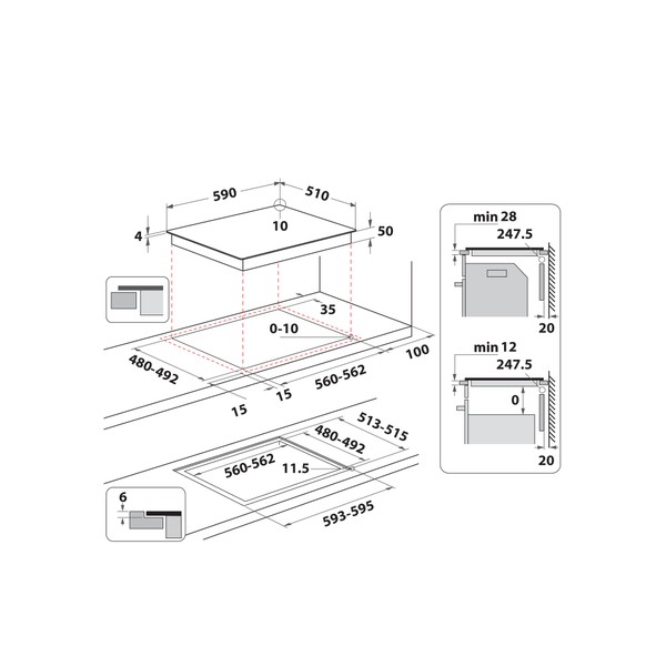 Indesit Kookplaat IS 83Q60 NE Zwart Induction vitroceramic Technical drawing