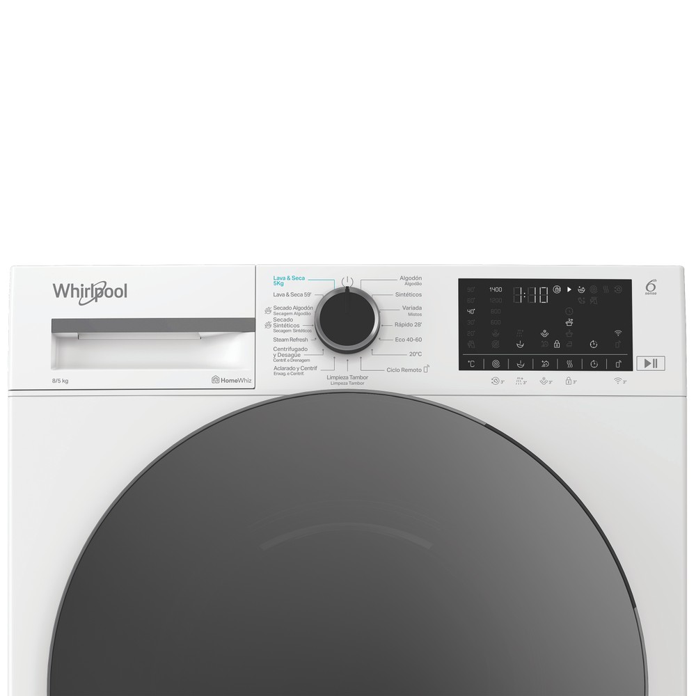 Whirlpool Lavadora secadora Libre instalación WAD 8536WBC SPT Blanco Cargador frontal Control panel