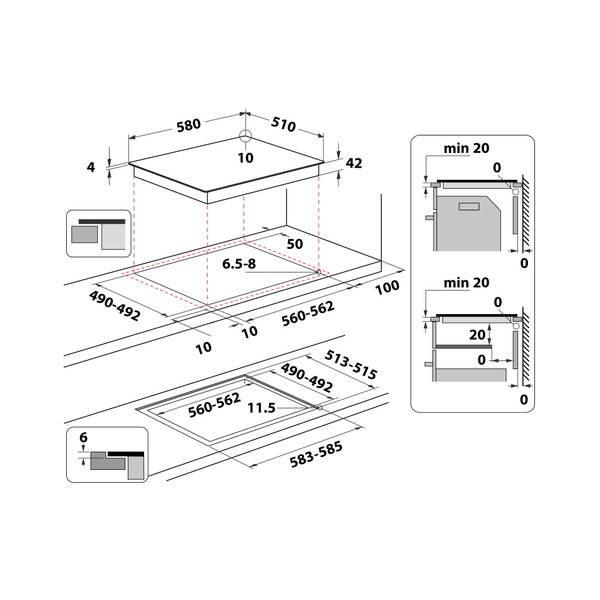 Indesit Ploča za kuhanje RI 161 C Crna Radiant vitroceramic Technical drawing