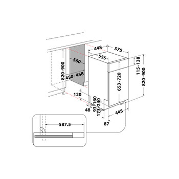 Whirlpool Umývačka riadu Vstavané WSBO 3O23 PF X Half-integrated E Technical drawing