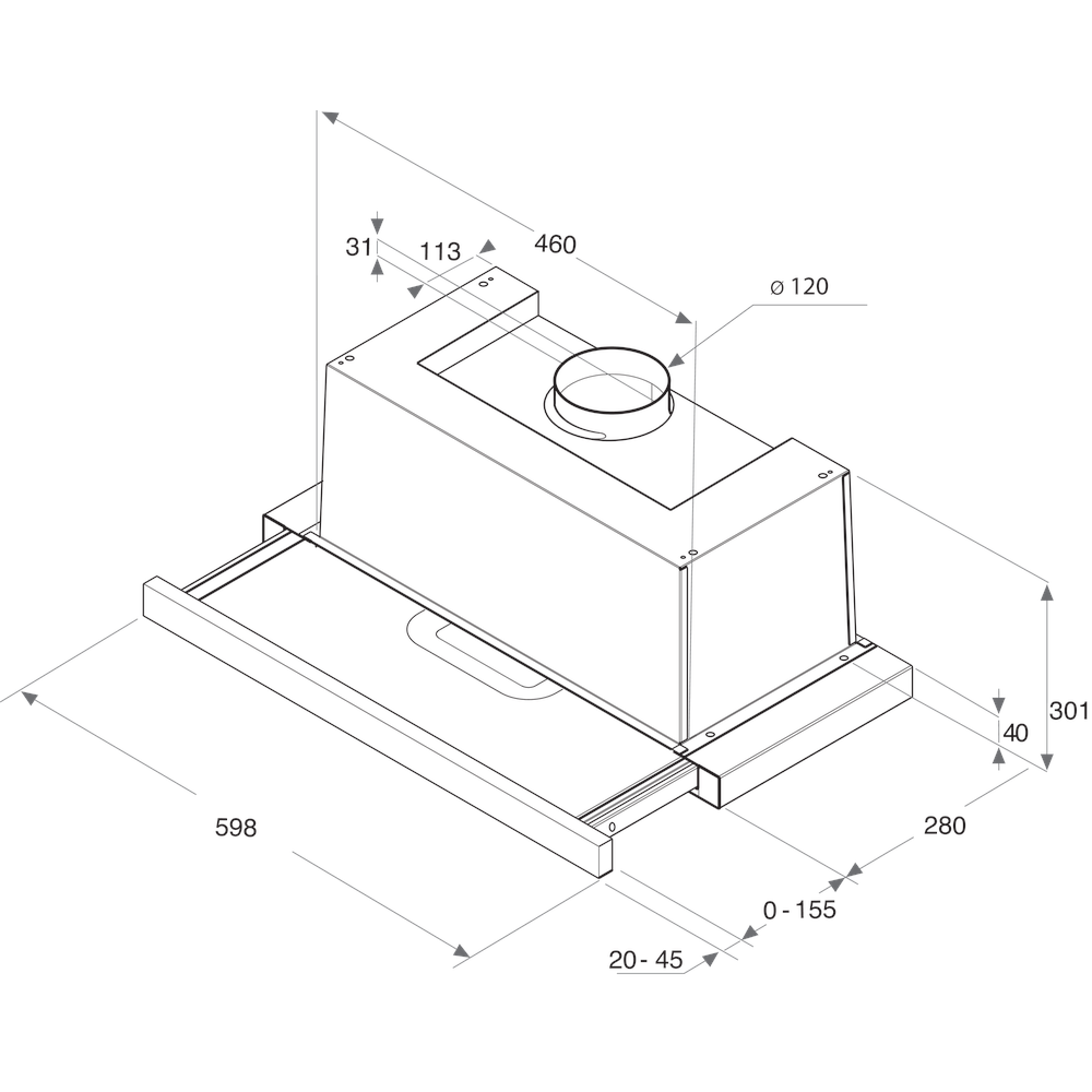 Whirlpool Hotă Încorporabil WAHTT 64 LM K Negru Încorporabil Mecanic Technical drawing