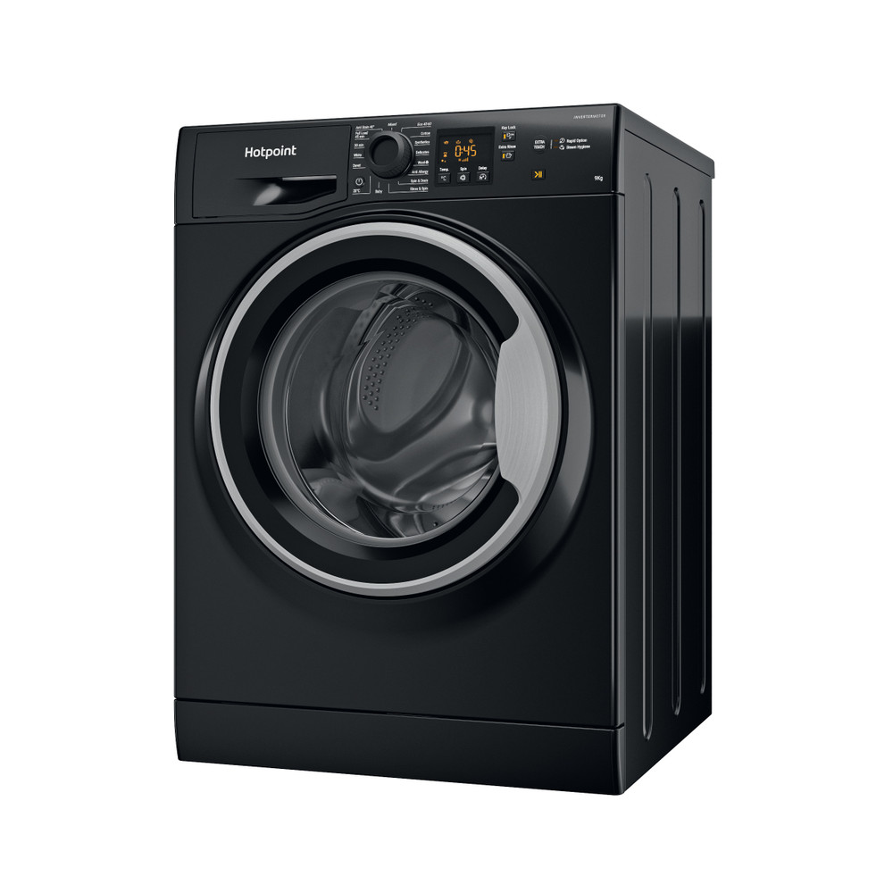 Hotpoint Washing machine Free-standing HNR9 W64 BS IRE Black Front loader A Perspective