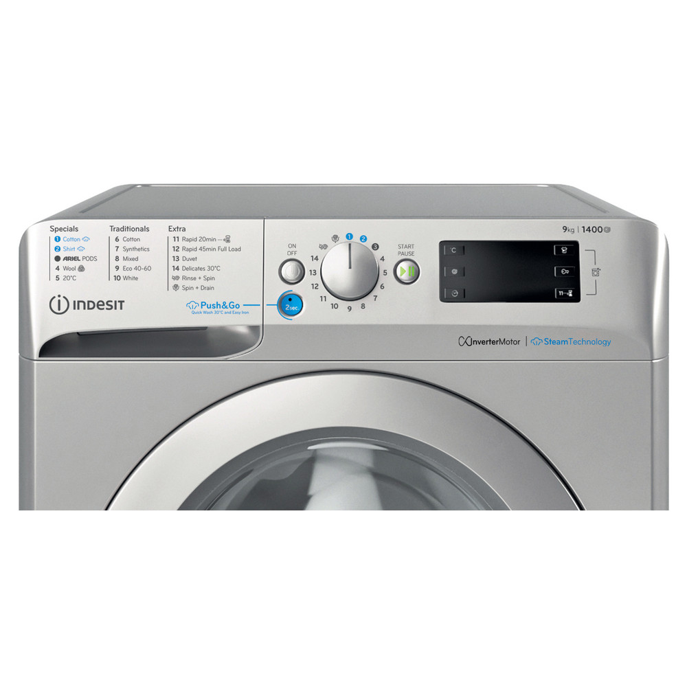 Indesit Washing machine Free-standing BWE 91496X SV UK Silver Front loader A Control panel
