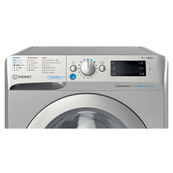 Indesit Washing machine Free-standing BWE 91496X SV UK Silver Front loader A Control panel