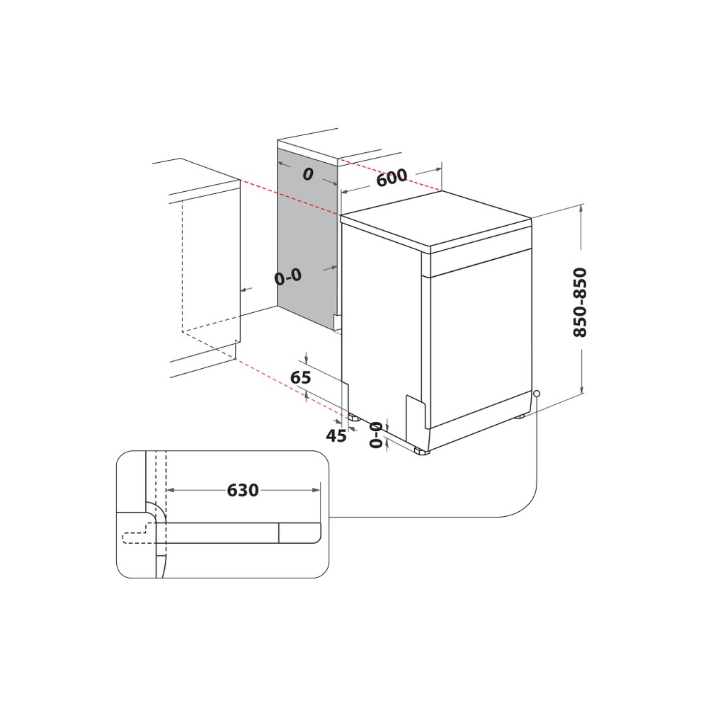 Whirlpool Mosogatógép Szabadonálló W7F HS61X Szabadonálló A Technical drawing