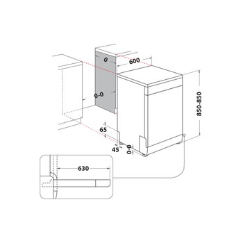 Whirlpool Mosogatógép Szabadonálló W7F HS61X Szabadonálló A Technical drawing