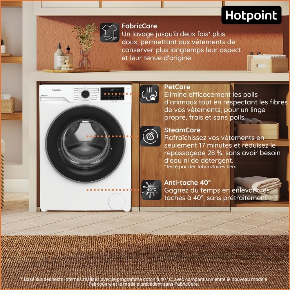 Hotpoint Lave-linge Pose-libre HB 123 CARE FR Blanc Lave-linge frontal A Lifestyle detail