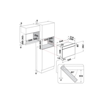 Whirlpool Mikrohullámú sütő Beépíthető MBNA920X Rozsdamentes acél Elektromos 22 Mikrohullám+Grill funkció 750 Technical drawing