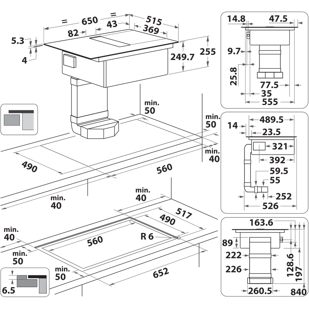 Whirlpool Venting cooktop WVH 1065B F KIT Čierna Technical drawing