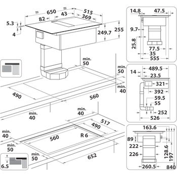 Whirlpool Venting cooktop WVH 1065B F KIT Fekete Technical drawing