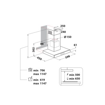 Indesit Exaustor Encastre IHBS63FLMK Preto Encastre Mecânico Technical drawing