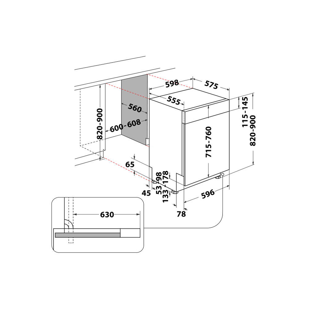 Whirlpool Myčka nádobí Vestavné WH7PC15B4M60 Half-integrated C Technical drawing