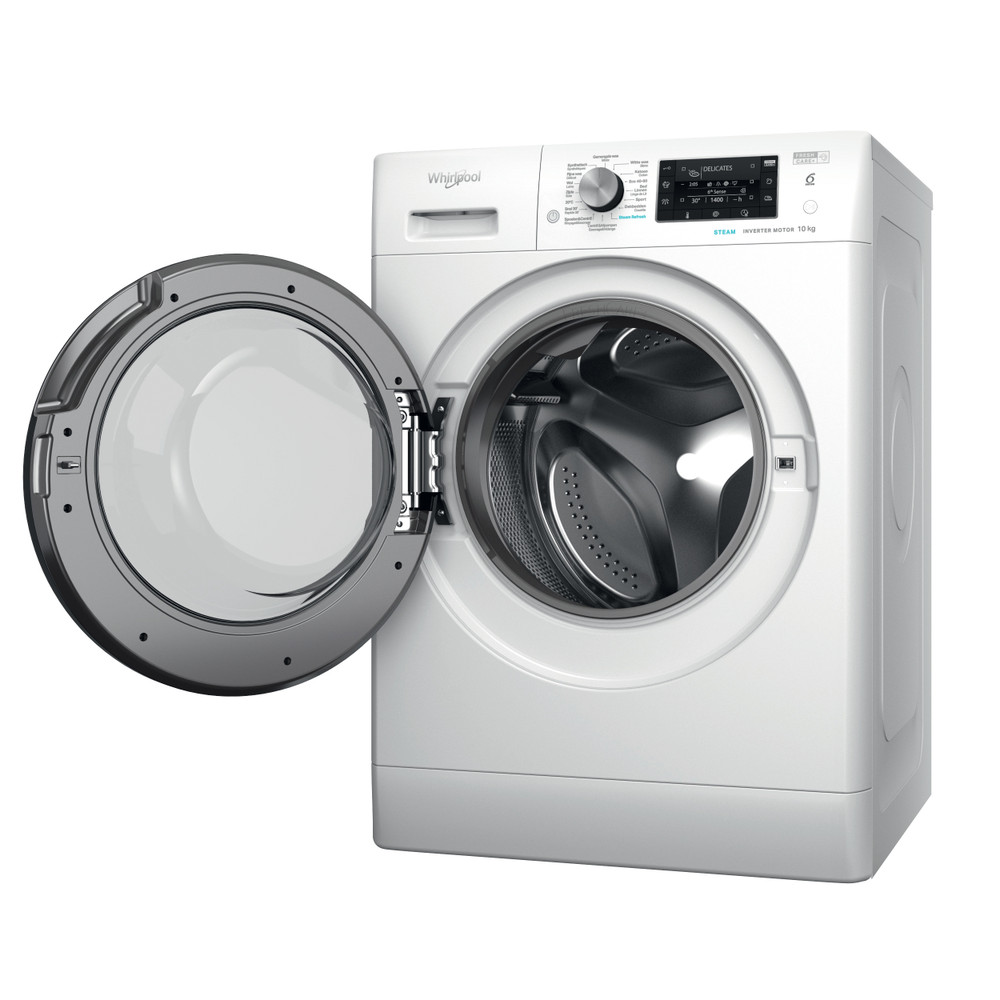 Whirlpool Lave-linge Pose-libre FFD 10489E BV BE Blanc Frontal A Perspective open