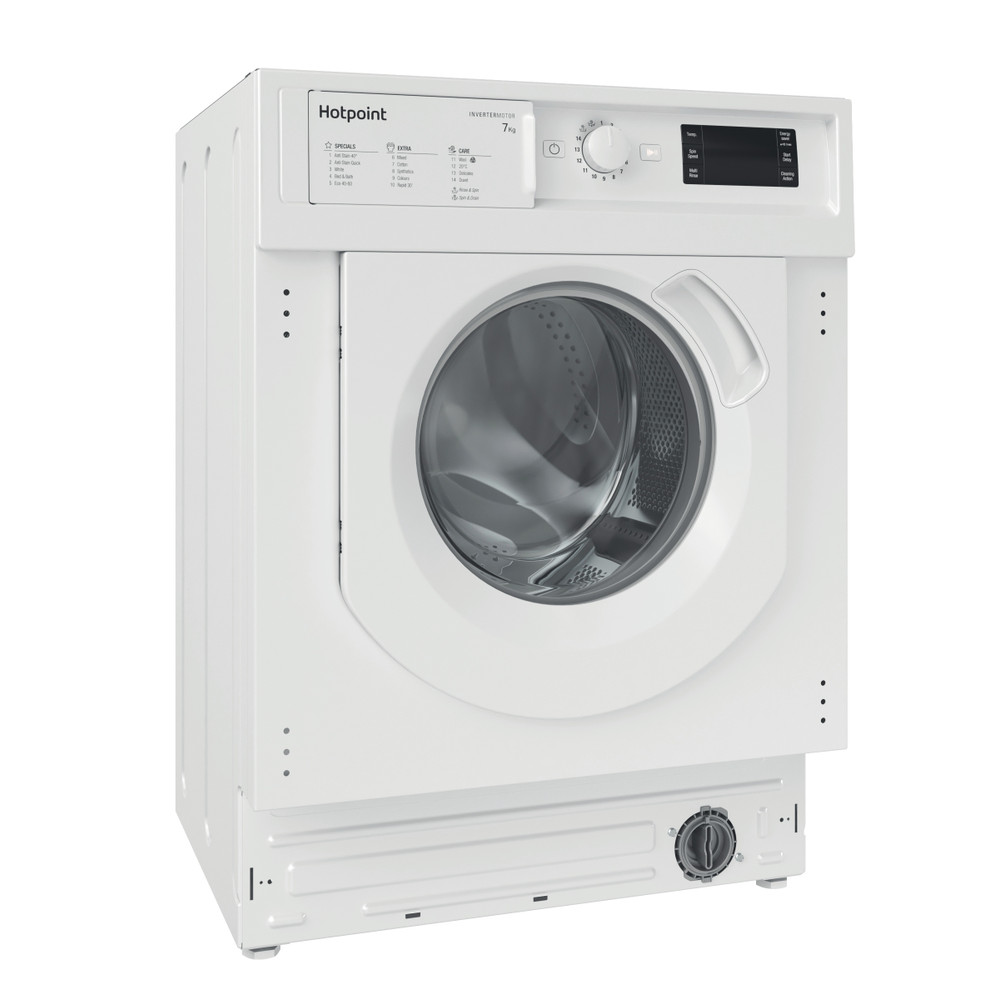 Hotpoint Washing machine Built-in BI WMHG 71483 UK N White Front loader D Perspective