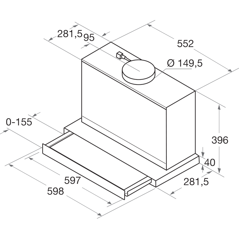 Bauknecht Hotte Appareil encastrable DBAH 62 LT X Gris Appareil encastrable Electronique Technical drawing