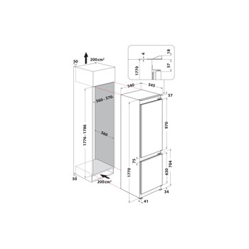 Whirlpool Koel-vriescombinatie Inbouw WHC18 T574 P Wit 2 deuren Technical drawing
