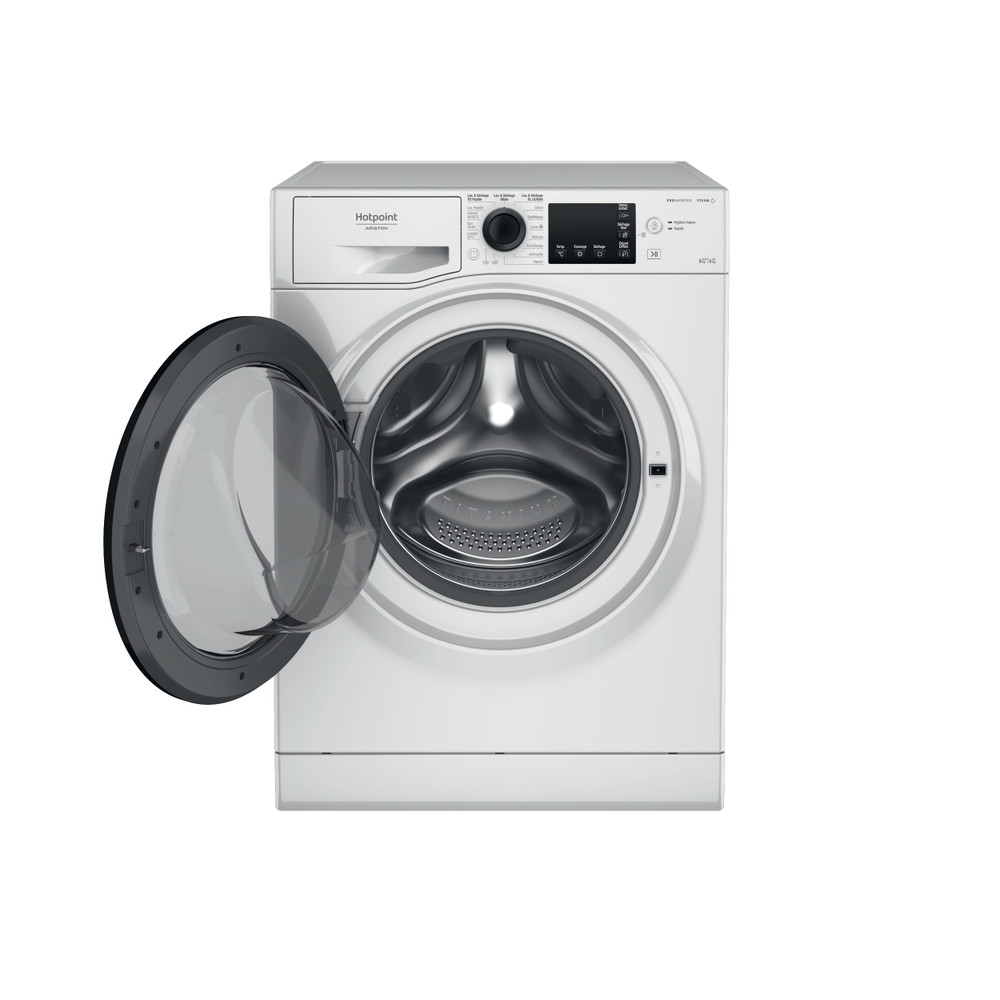Hotpoint_Ariston Lavante-séchante Pose-libre NDB 8635 K FR Blanc Lave-linge frontal Frontal open