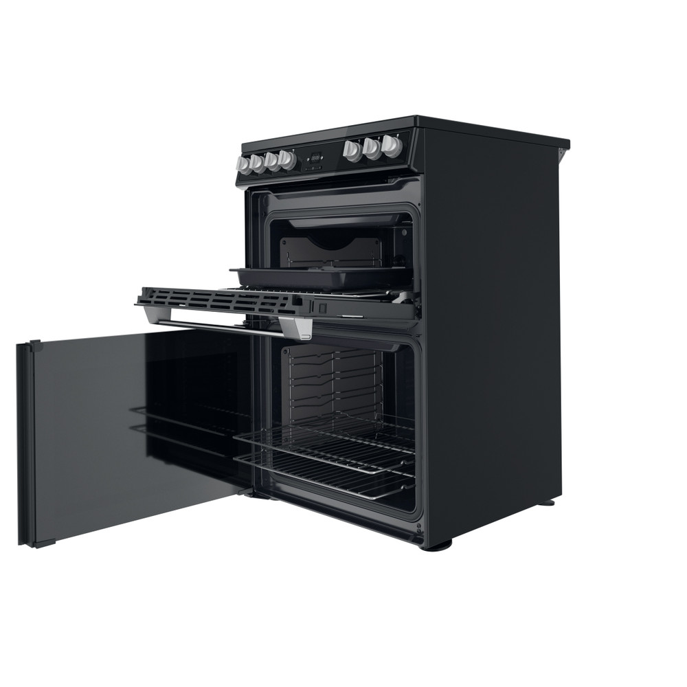 Hotpoint Double Cooker HDT67V9H2CB/UK Black A Perspective open