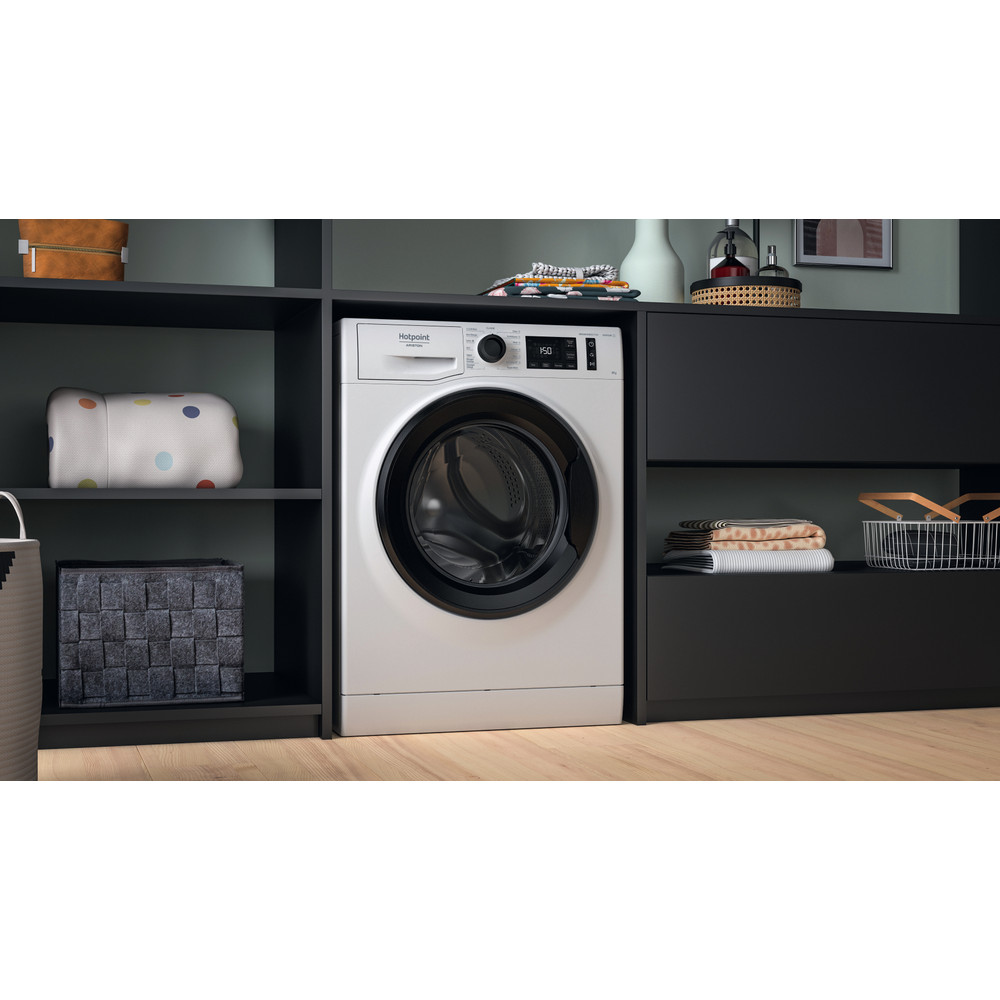 Hotpoint_Ariston Lave-linge Pose-libre CNM11 8448 WK FR Blanc Lave-linge frontal B Perspective
