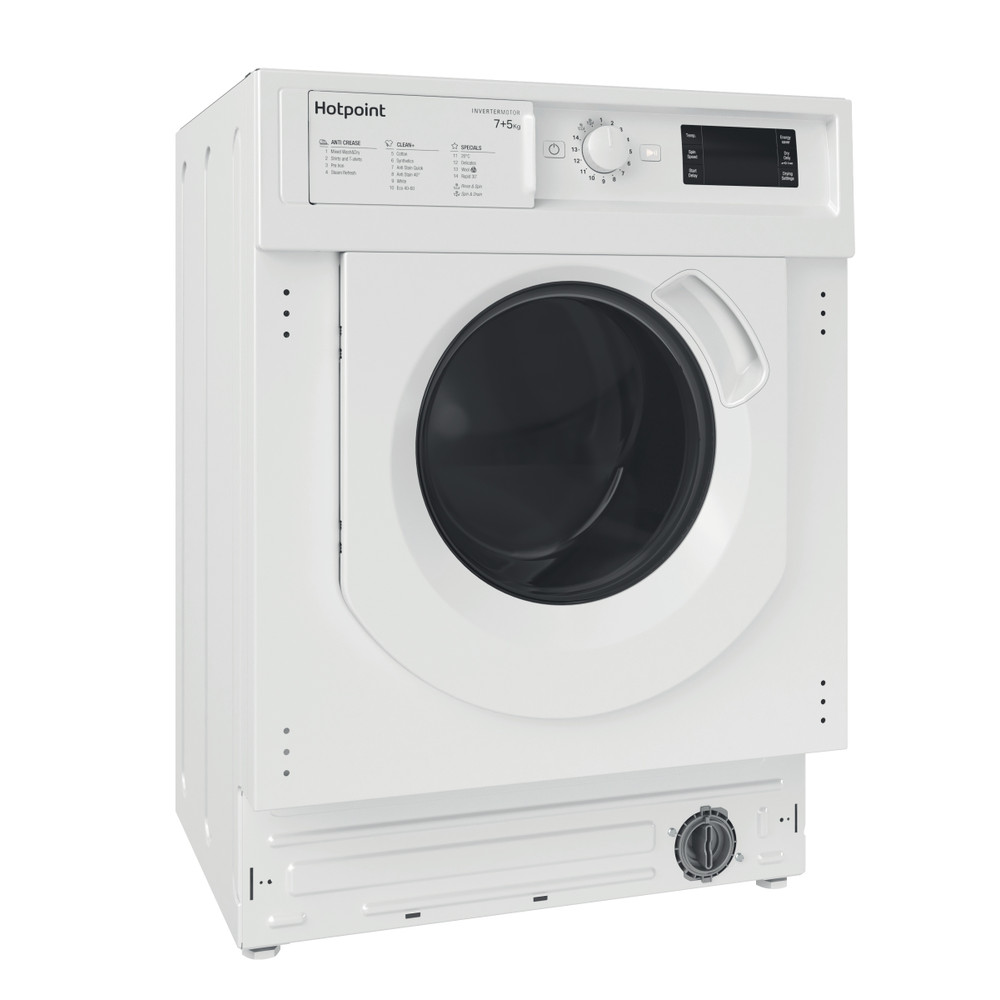 Hotpoint Washer dryer Built-in BI WDHG 75148 UK N White Front loader Perspective