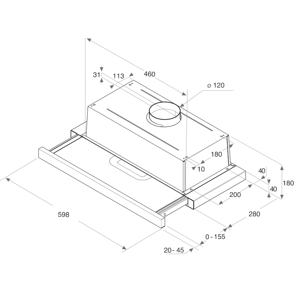 Indesit Hotte Encastrable H 461 IX.1/1 Inox Encastrable Mécanique Technical drawing