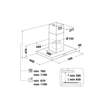Whirlpool Odsavač par Vestavné AKR 504 IX/1 Nerez Island/Ceilling Elektronické Technical drawing