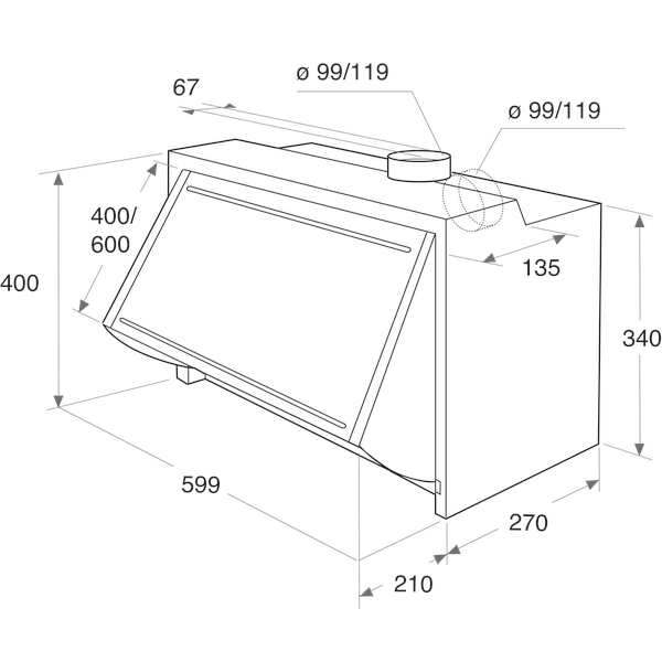 Indesit Απορροφητήρας Εντοιχιζόμενο IAEINT 66 LS GR Γκρι Εντοιχιζόμενο Μηχανική Technical drawing
