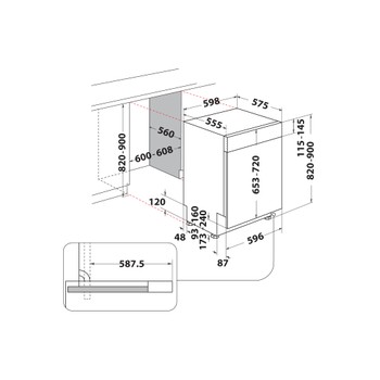 Whirlpool Umývačka riadu Vstavané WH2BTD14B4N6X Half-integrated D Technical drawing