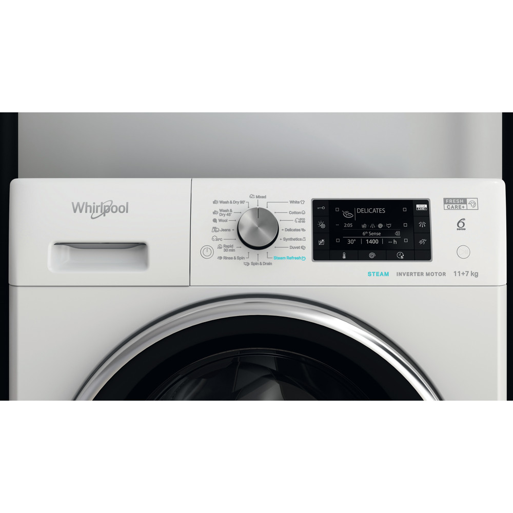 Whirlpool Pračka se sušičkou Volně stojící FFWDD 1176258 BCV EE Bílá Předem plněná Control panel