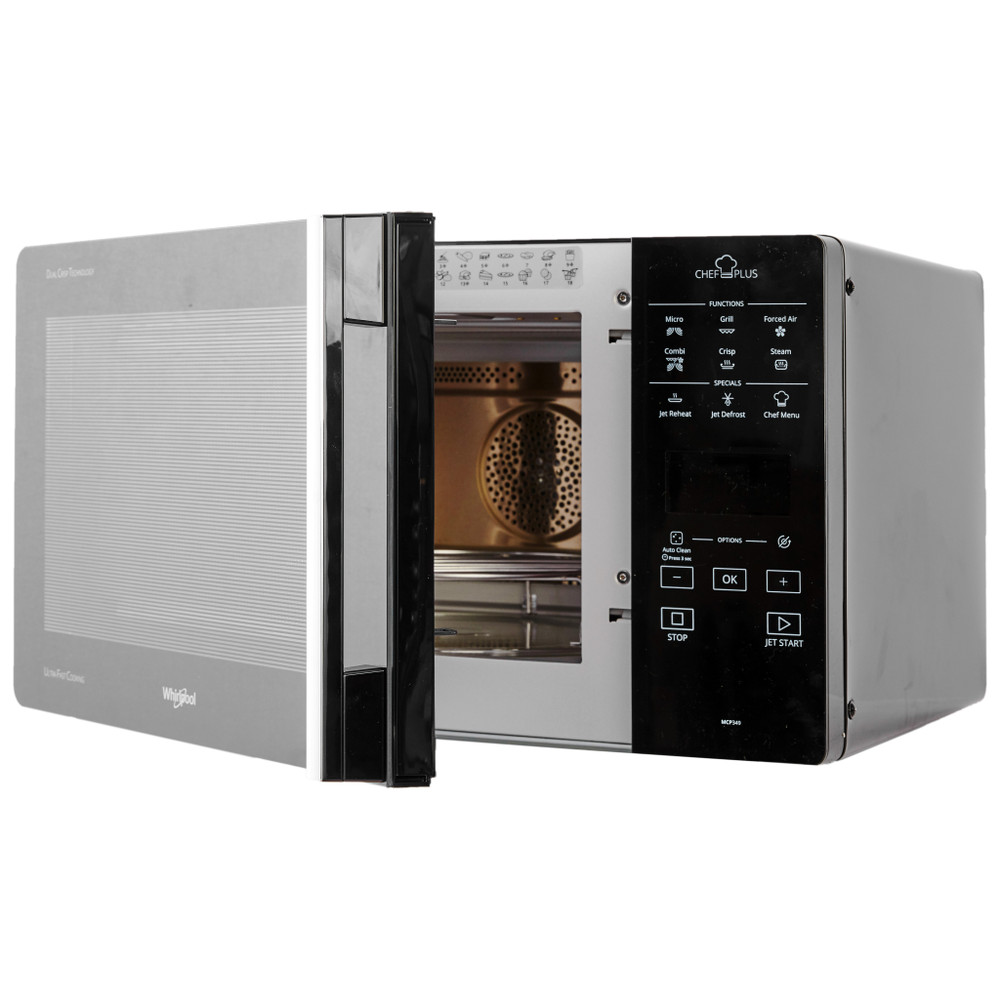 Whirlpool Mikrovlnná rúra Voľne stojace MCP 349 BL Čierna Elektronické 25 Mikrovlny kombi 800 Perspective open
