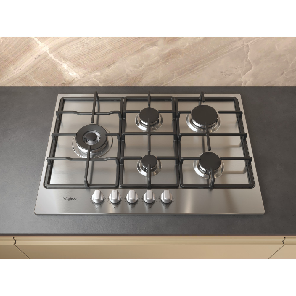 Whirlpool Kookplaat TGML 761 IX R Inox Gas Lifestyle frontal top down