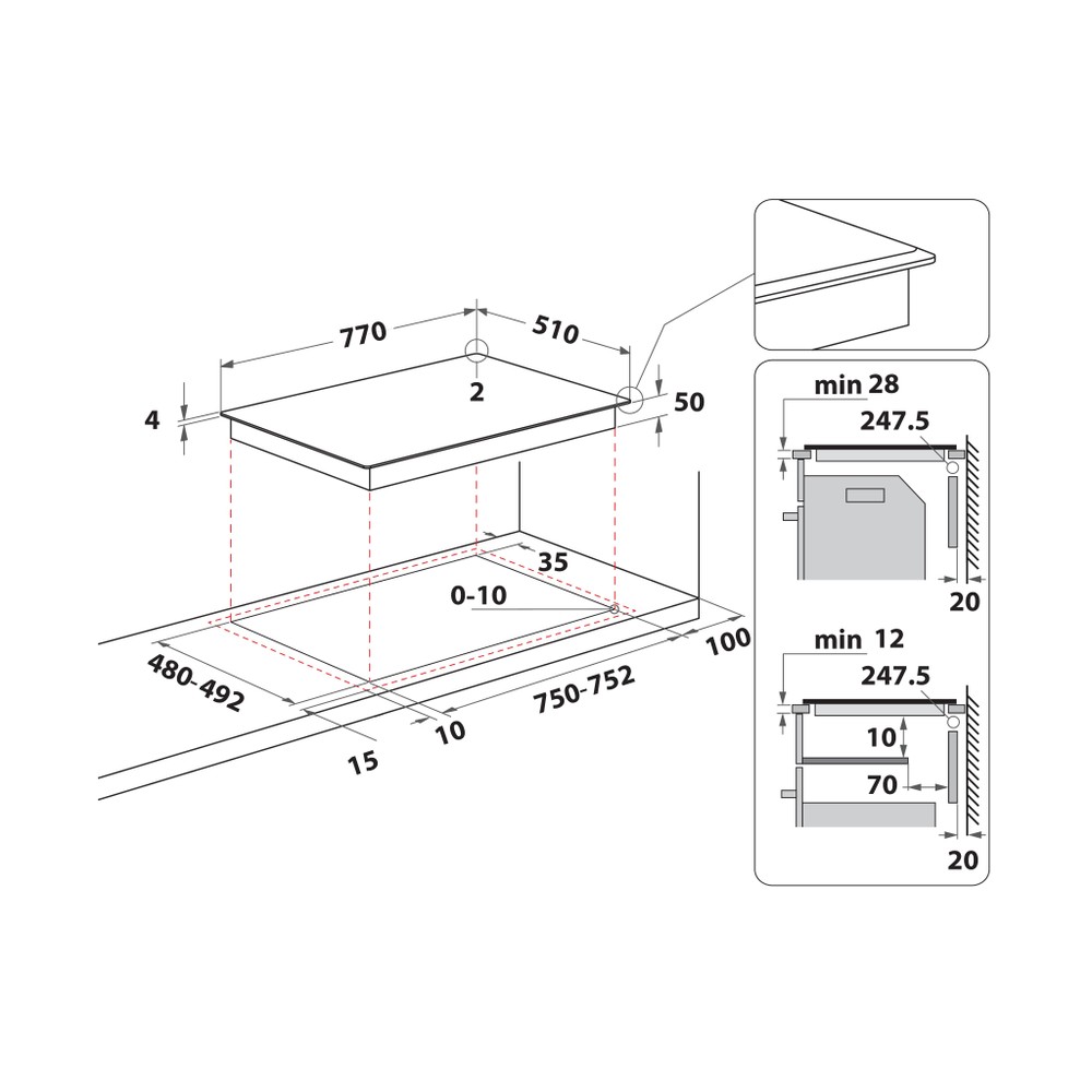 Whirlpool Table de cuisson WL S3377 BF Noir Induction vitroceramic Technical drawing