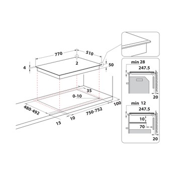 Whirlpool Kookplaat WL S3377 BF Zwart Induction vitroceramic Technical drawing