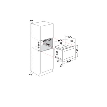 Whirlpool Mikrovlnná rúra Vstavané WMF250G Nerez Elektronické 25 Mikrovlny + Gril 900 Technical drawing