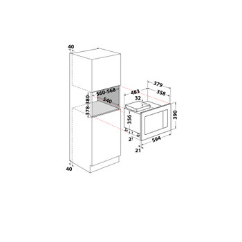 Whirlpool Mikrovlnná trouba Vestavné WMF250G Nerez Elektronické 25 Mikrovlny + Gril 900 Technical drawing